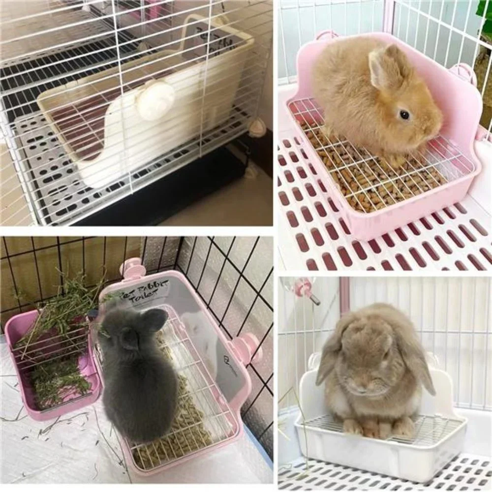 5-in-1 Rabbit Litter Box with Hay Food Feeding Setv((Medium(Pink)))